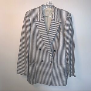 Hugo Boss 100% Silk White and Blue Pin Stripe Double-Breasted Blazer